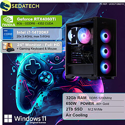 Sedatech Pack PC Gamer • Intel i7-14700KF • RTX4060Ti • 32Go DDR5 • 2To SSD M.2 • Windows 11 • Moniteur 24"