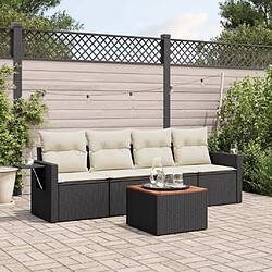 vidaXL Salon de jardin 5 pcs avec coussins noir résine tressée 