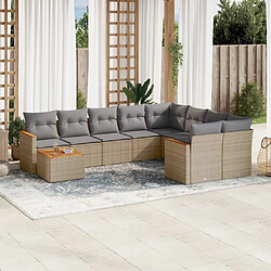 vidaXL Salon de jardin et coussins 10 pcs mélange beige résine tressée 