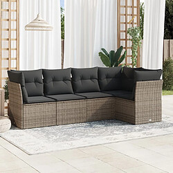 vidaXL Salon de jardin 5 pcs avec coussins gris résine tressée