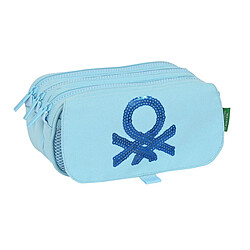 Trousse Fourre-Tout Triple Benetton Sequins Bleu clair (21,5 x 10 x 8 cm) 