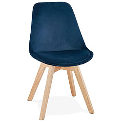 Alterego Chaise en velours bleu 'JOE' avec structure en bois naturel