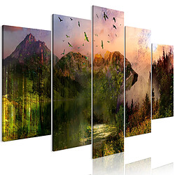 Decoshop26 Tableau toile de décoration murale impression premium en 5 parties sur châssis en bois motif Ours dans la montagne 100x50cm 11_0017736