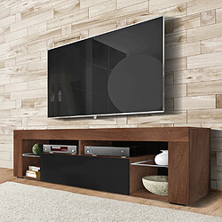 Selsey Meuble tv - BIANKO - 140 cm - noyer mat / noir brillant 