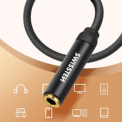 Avis Rallonge jack 3.5mm Câble auxiliaire Swissten en Nylon tressé noir 1,5m