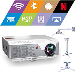 FLZEN Natif 1080P FULL HD, Android WiFi Bluetooth, Max 300" image, Correction automatique, Projection Latérale, avec Support de Plafond pour Projecteur