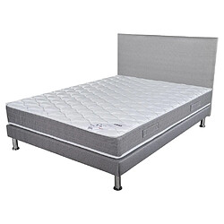 Ebac Matelas + Sommier + Tete Gris clair 160x200 Ryad - Hauteur 20 cm - Soutien très ferme