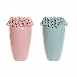 Vase DKD Home Decor Rose Turquoise Grès méditerranéen (2 pcs) (16 x 16 x 26 cm) 