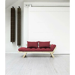 Inside 75 Banquette méridienne futon BEBOP bordeaux et pin naturel couchage 75*200 cm. pas cher