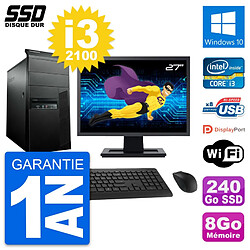 PC Tour Lenovo M91p Ecran 27" Intel i3-2100 RAM 8Go SSD 240Go Windows 10 Wifi · Occasion 