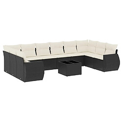 vidaXL Salon de jardin 11 pcs avec coussins noir résine tressée