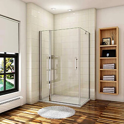 Aica Sanitaire Cabine de douche 120x80x197cm en verre securit anticalcaire 6mm AICA Cabine de douche 120x80x197cm porte de douche pivotante avec 1 élément fixe et une paroi latérale