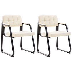 Decoshop26 Lot de 2 chaises de bureau visiteur avec accoudoirs assise en PVC crème cadre métal noir 10_0003108 