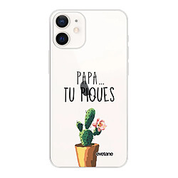 Coque iPhone 12 mini souple transparente Papa tu piques Motif Ecriture Tendance Evetane