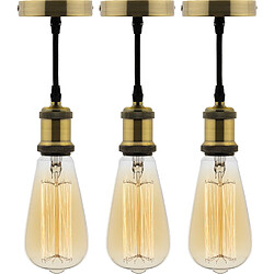 Elexity Lot de 3 kits de suspension vintage avec câble textile et ampoules filament carbone Edison 