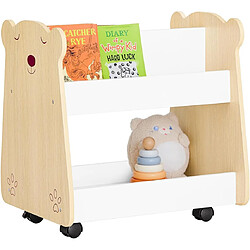 SoBuy KMB103-WN Étagère à Livres pour Enfant, Étagère à Jouets, Bibliothèque à roulettes pour Chambre d'enfant et Salle de Jeux, Meuble Rangement Enfant Design pour Jouets et Livres, 50x40x53 cm