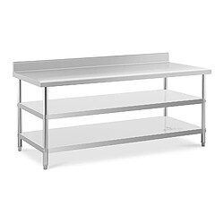 Helloshop26 Table de travail acier inoxydable avec dosseret - 200 x 90 x 16.5 cm - 240 kg - 2 tablettes 14_0007309