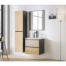 Ac-Deco Ensemble meuble vasque + Miroir + Grande armoire - 60 cm - Monako Grey Oak