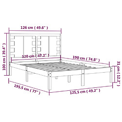 vidaXL Cadre de lit bois massif 120x190 cm petit double pas cher