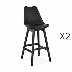 Mes Lot de 2 chaises de bar noires H75 cm avec pieds noirs - ELO