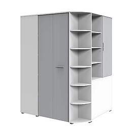 Pegane Armoire dressing placard, meuble de rangement Blanc, rechampis gris clair - Longueur 124 x Hauteur 199 x Profondeur 148 cm