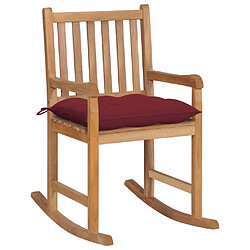 Maison Chic Chaise à bascule avec coussin | Fauteuil à bascule Rocking chair rouge bordeaux Bois de teck -GKD98189