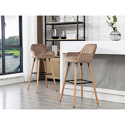 Vente-Unique Lot de 2 tabourets de bar en velours et pieds bois de hêtre - Beige - ELEANA