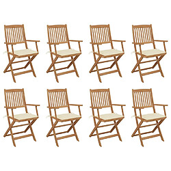 vidaXL Chaises pliables d'extérieur et coussins lot de 8 Bois d'acacia