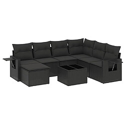 vidaXL Salon de jardin 8 pcs avec coussins noir résine tressée