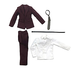 1/6 Echelle Costume à l'Occidentale Veston Chemise Pantalon Cravate Ceinture Homme Vêtements Moderne en Tissu pour Figurine Poupée 12 Pouces - Rouge Foncé