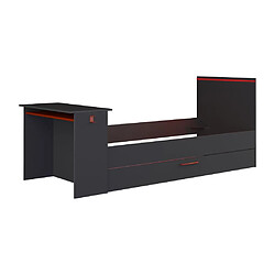 Vente-Unique Lit gigogne gamer 2 x 90 x 200 cm - Avec bureau - LEDs - Anthracite et rouge - VOUANI pas cher