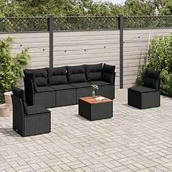 vidaXL Salon de jardin 7 pcs avec coussins noir résine tressée 