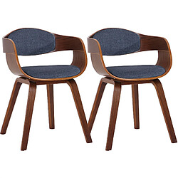 Decoshop26 Lot de 2 chaises de salle à manger design scandinave en tissu bleu et structure en bois foncé 10_0001724 