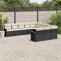 vidaXL Salon de jardin 11 pcs avec coussins noir résine tressée 