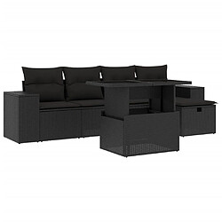 vidaXL Salon de jardin 6 pcs avec coussins noir résine tressée