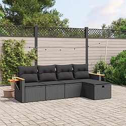 vidaXL Salon de jardin 5 pcs avec coussins noir résine tressée 