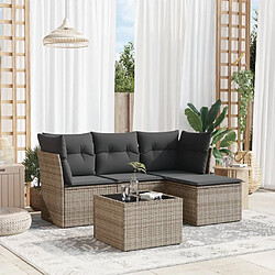 vidaXL Salon de jardin 5 pcs avec coussins gris résine tressée