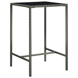 vidaXL Table de bar de jardin Gris 70x70x110cm Résine tressée et verre