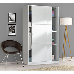 Alter Armoire avec deux portes coulissantes et trois étagères, couleur blanc brillant, Dimensions 120 x 200 x 50 cm