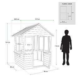 Acheter Maisonnette en Bois pour Enfants Robincool Adele 120x108x138 cm 1,2 m² avec Fenêtres, Porte Battante et Étage