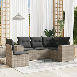 vidaXL Salon de jardin 5 pcs avec coussins gris clair résine tressée