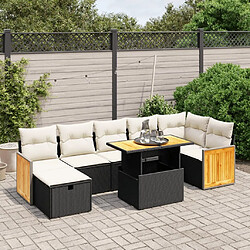 Maison Chic Ensemble Tables et chaises d'extérieur 8 pcs avec coussins,Salon de jardin noir résine tressée -GKD509620