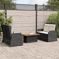 vidaXL Salon de jardin 3 pcs avec coussins Noir Résine tressée