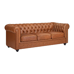 Avis Vente-Unique Canapé 3 places en cuir de vachette camel CHESTERFIELD