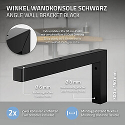 Avis ML-Design Set 2x Consoles Murales en Forme de L, 300x150x30 mm, Noir, Acier, Design Flottant Équerre, Supports d'Étagère en Angle pour Lavabo/Table pour Salle de Bain/Salon, Matériel de Montage Inclus