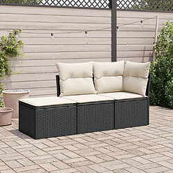 vidaXL Salon de jardin 3 pcs avec coussins noir résine tressée 