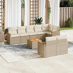 vidaXL Salon de jardin avec coussins 9 pcs beige résine tressée 