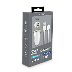 Avis MOOOV Chargeur allume-cigares 2 USB-A 2,4 A + câble micro-USB 1 m - blanc