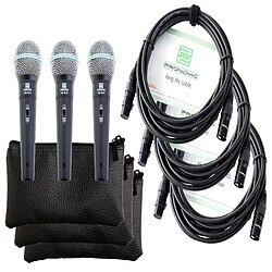 Pronomic Microphone Vocal DM-58 -B avec Interrupteur Set de 3 avec 3 x sac