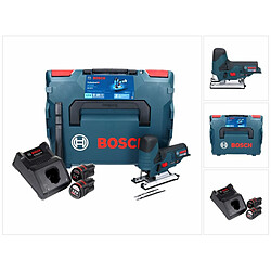 Bosch GST 12V-70 Professional Scie sauteuse sans fil avec boîtier L-Boxx + 2x Batteries GBA 12 V 3 Ah + Chargeur rapide GAL 1230 CV